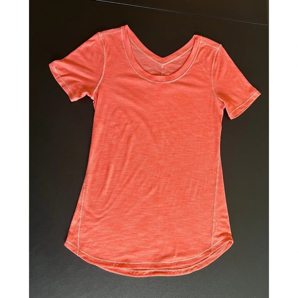 Lululemon Athletica Women Orange Space Dye Short Sleeve Tee Top (1199)